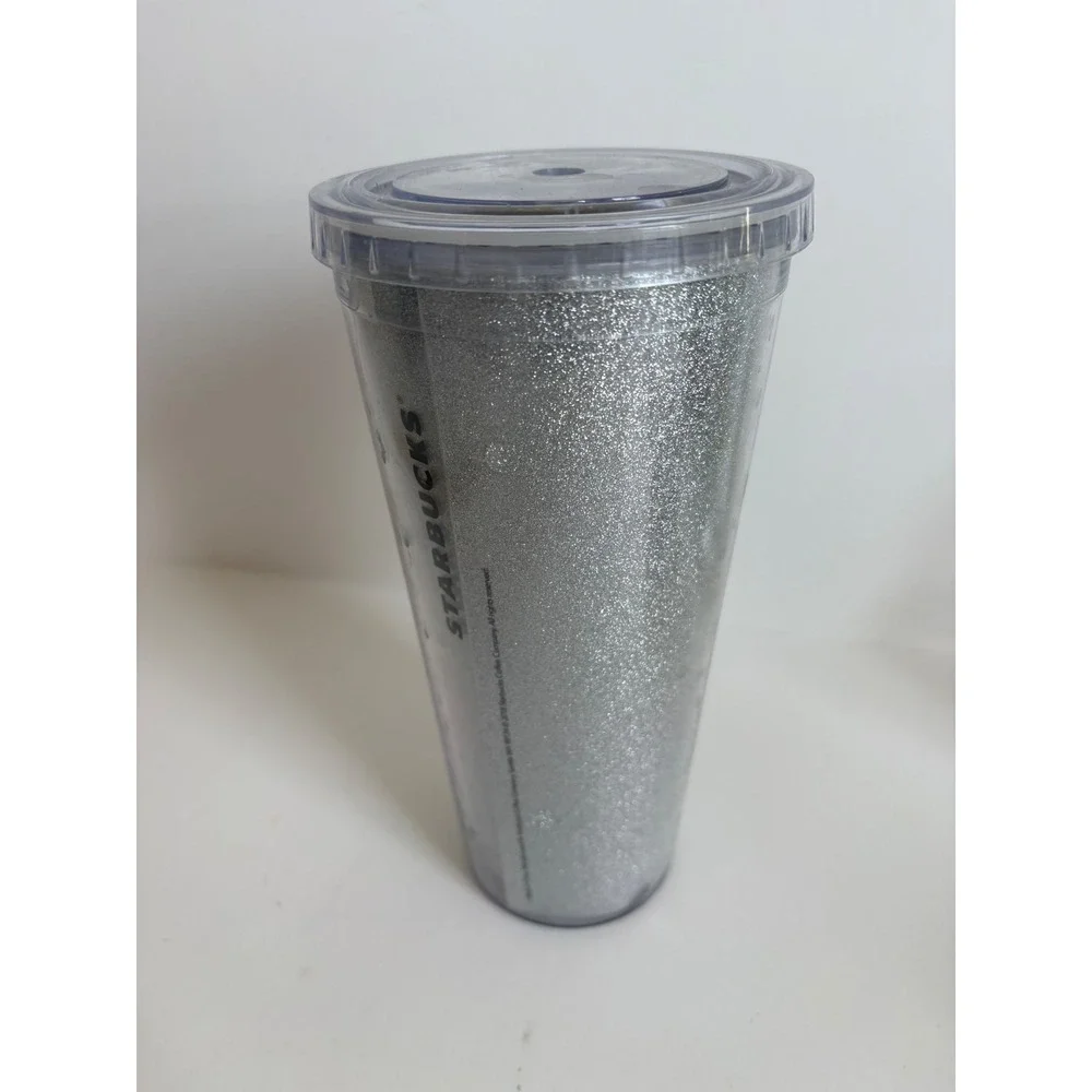 Starbucks Silver Glitter Cold Cup Tumbler‎ 20 oz Acrylic Siren Logo Venti Size